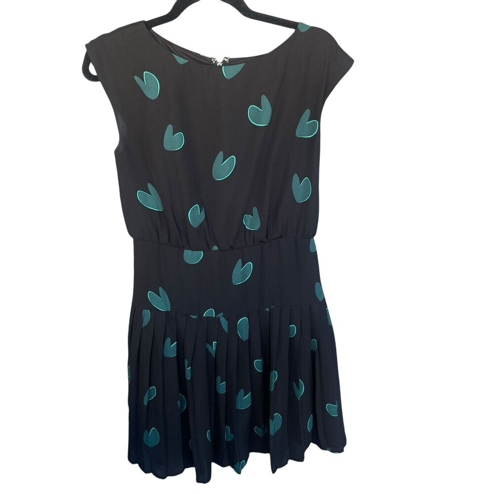 Ann Taylor Loft Fit‎ & Flare Dress Womens Size 2 Black Green Heart Romantic Love